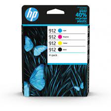 HP 912 CMYK (4-Ink Pack) BLACK + CYAN + MAGENTA + YELLOW ALL Original Ink Cartridges 6ZC74AE